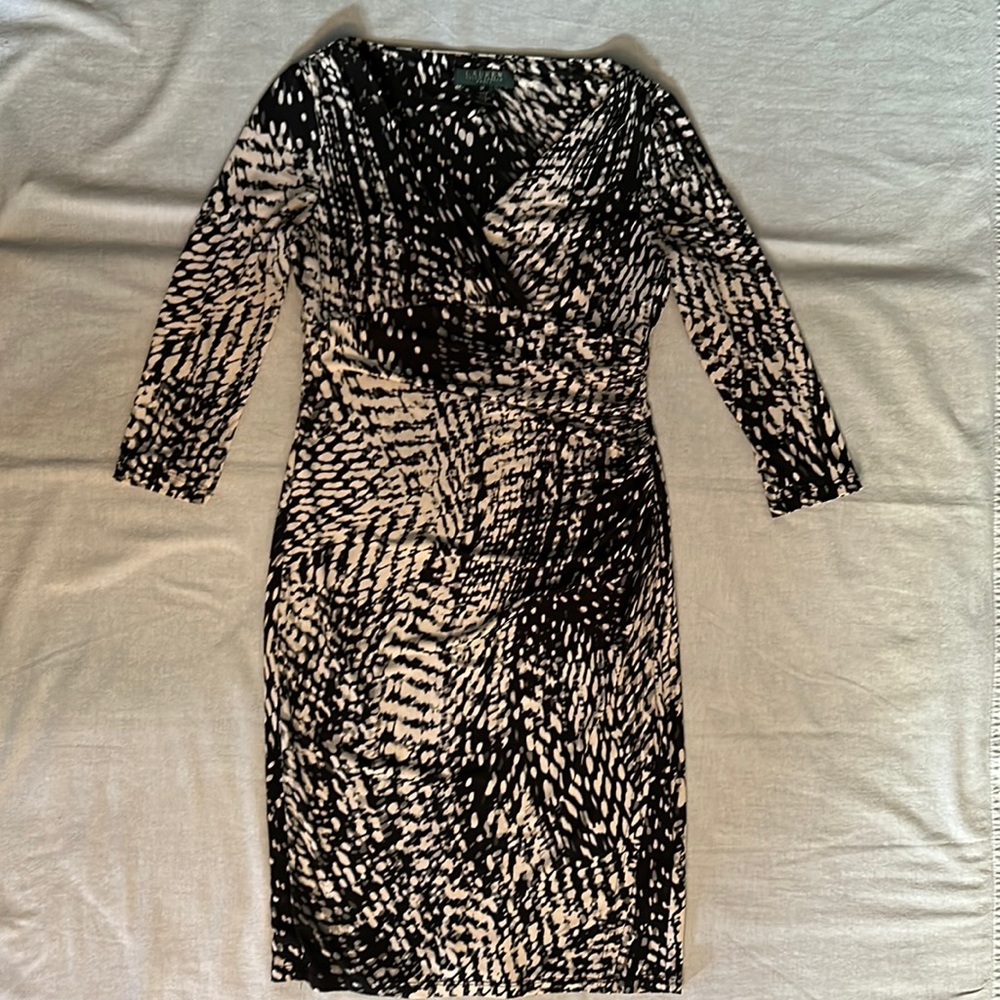 Lauren Ralph Lauren Faux Wrap Dress in Stretch Jersey, Abstract Print